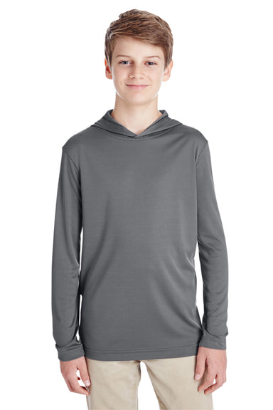 Team 365 TT41Y Youth Zone Performance Moisture Wicking Long Sleeve Hooded T-Shirt Hoodie Graphite Grey Front