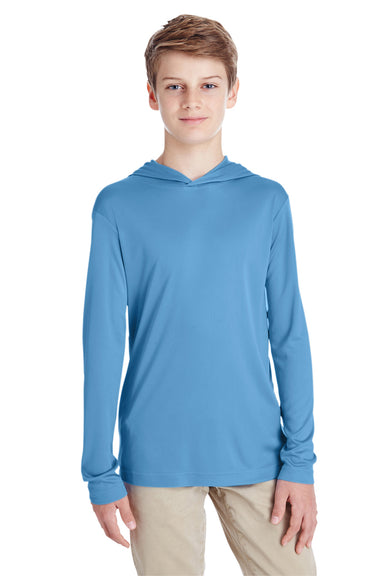 Team 365 TT41Y Youth Zone Performance Moisture Wicking Long Sleeve Hooded T-Shirt Hoodie Light Blue Front