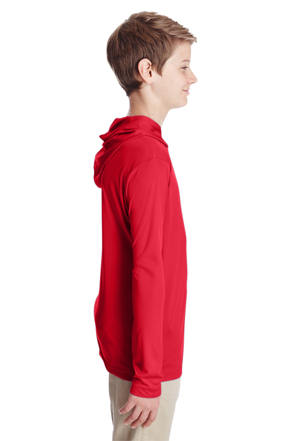 Team 365 TT41Y Youth Zone Performance Moisture Wicking Long Sleeve Hooded T-Shirt Hoodie Red Side
