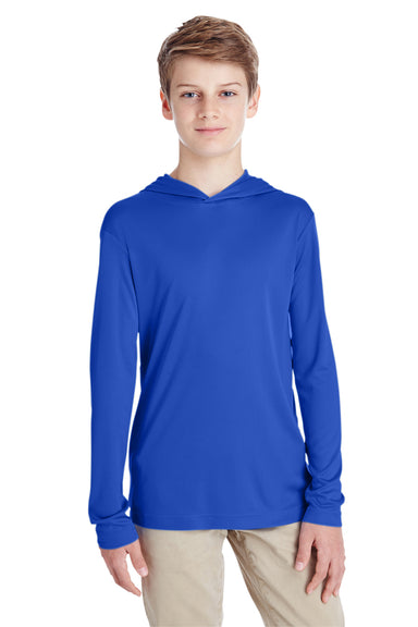 Team 365 TT41Y Youth Zone Performance Moisture Wicking Long Sleeve Hooded T-Shirt Hoodie Royal Blue Front