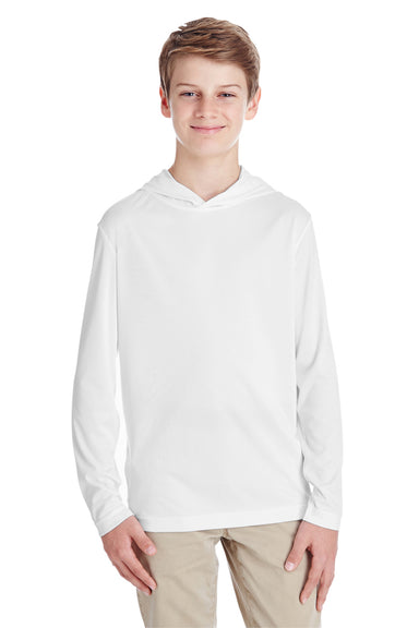 Team 365 TT41Y Youth Zone Performance Moisture Wicking Long Sleeve Hooded T-Shirt Hoodie White Front
