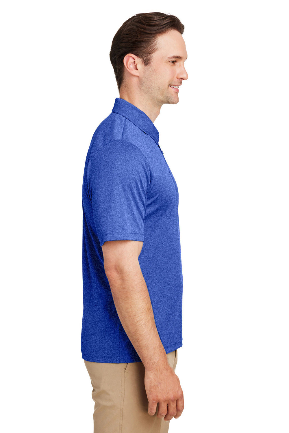 Team 365 TT51H Mens Zone Sonic Moisture Wicking Short Sleeve Polo Shirt Heather Royal Blue Side