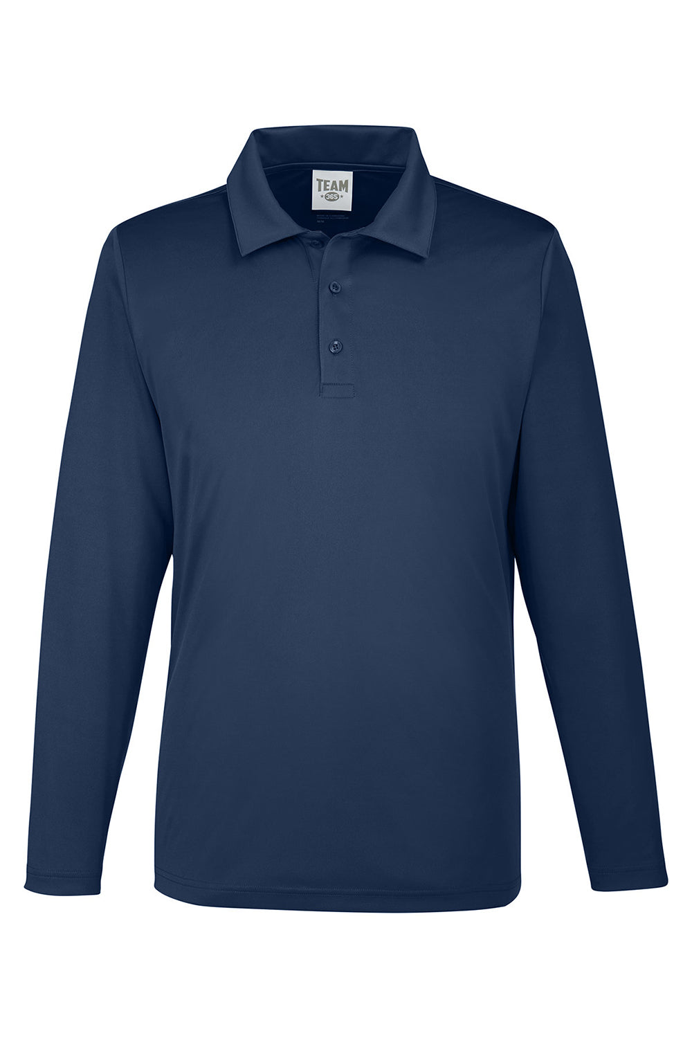 Team 365 TT51L Mens Zone Sonic Moisture Wicking Long Sleeve Polo Shirt Dark Navy Blue Flat Front