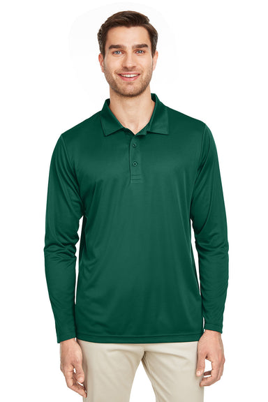 Team 365 TT51L Mens Zone Sonic Moisture Wicking Long Sleeve Polo Shirt Forest Green Front