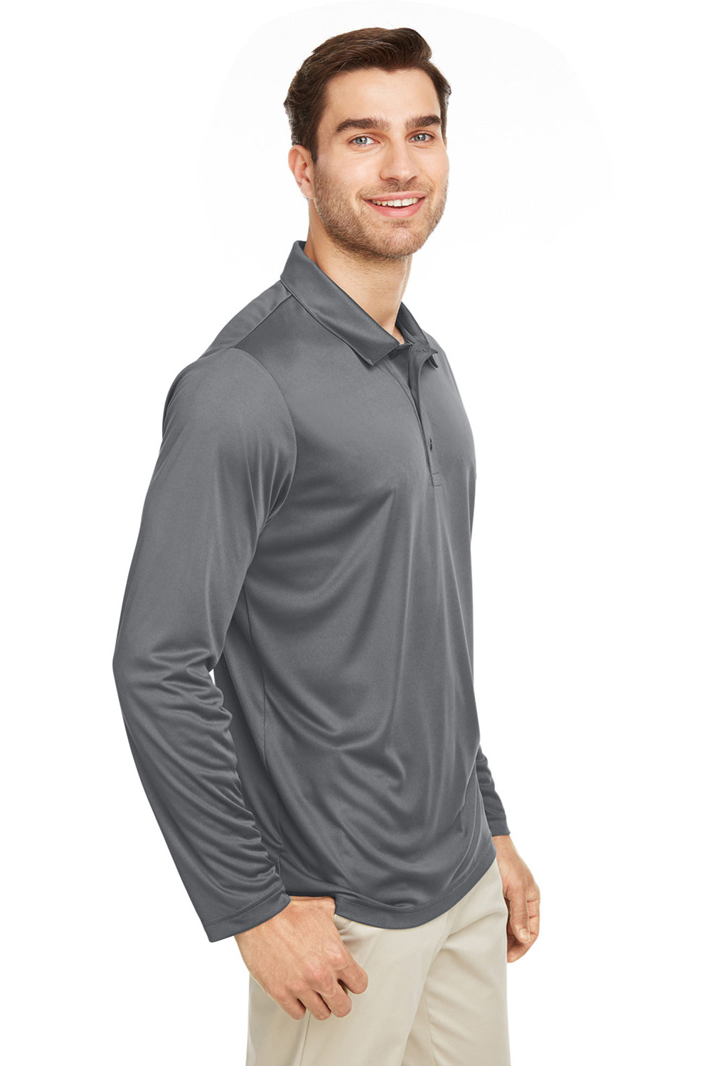 Team 365 TT51L Mens Zone Sonic Moisture Wicking Long Sleeve Polo Shirt Graphite Grey 3Q