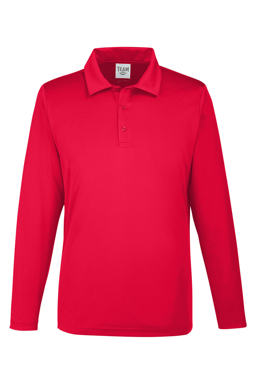 Team 365 TT51L Mens Zone Sonic Moisture Wicking Long Sleeve Polo Shirt Red Flat Front
