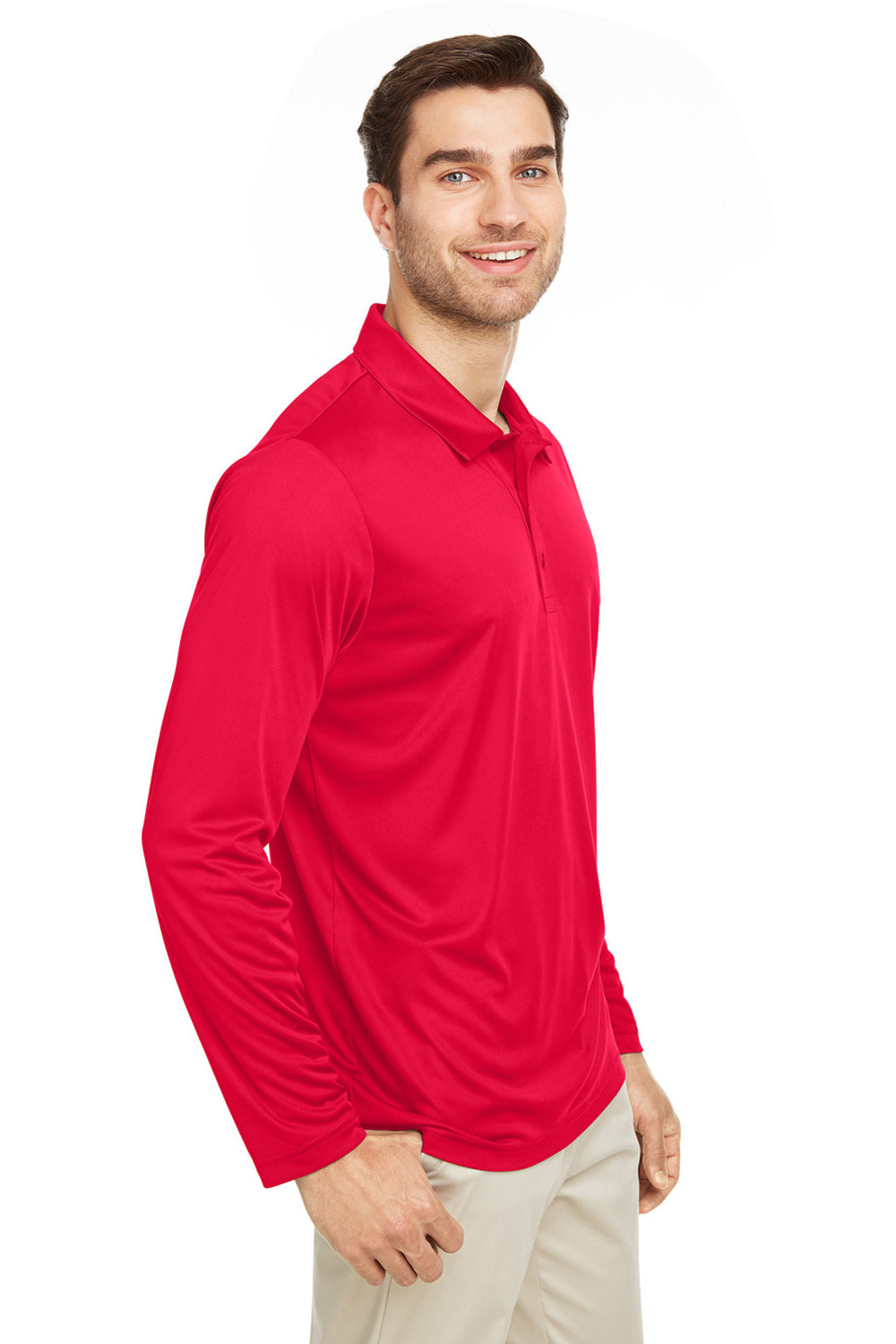 Team 365 TT51L Mens Zone Sonic Moisture Wicking Long Sleeve Polo Shirt Red 3Q