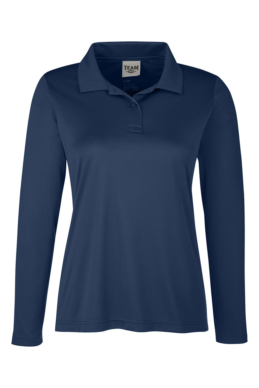 Team 365 TT51LW Womens Zone Sonic Moisture Wicking Long Sleeve Polo Shirt Dark Navy Blue Flat Front