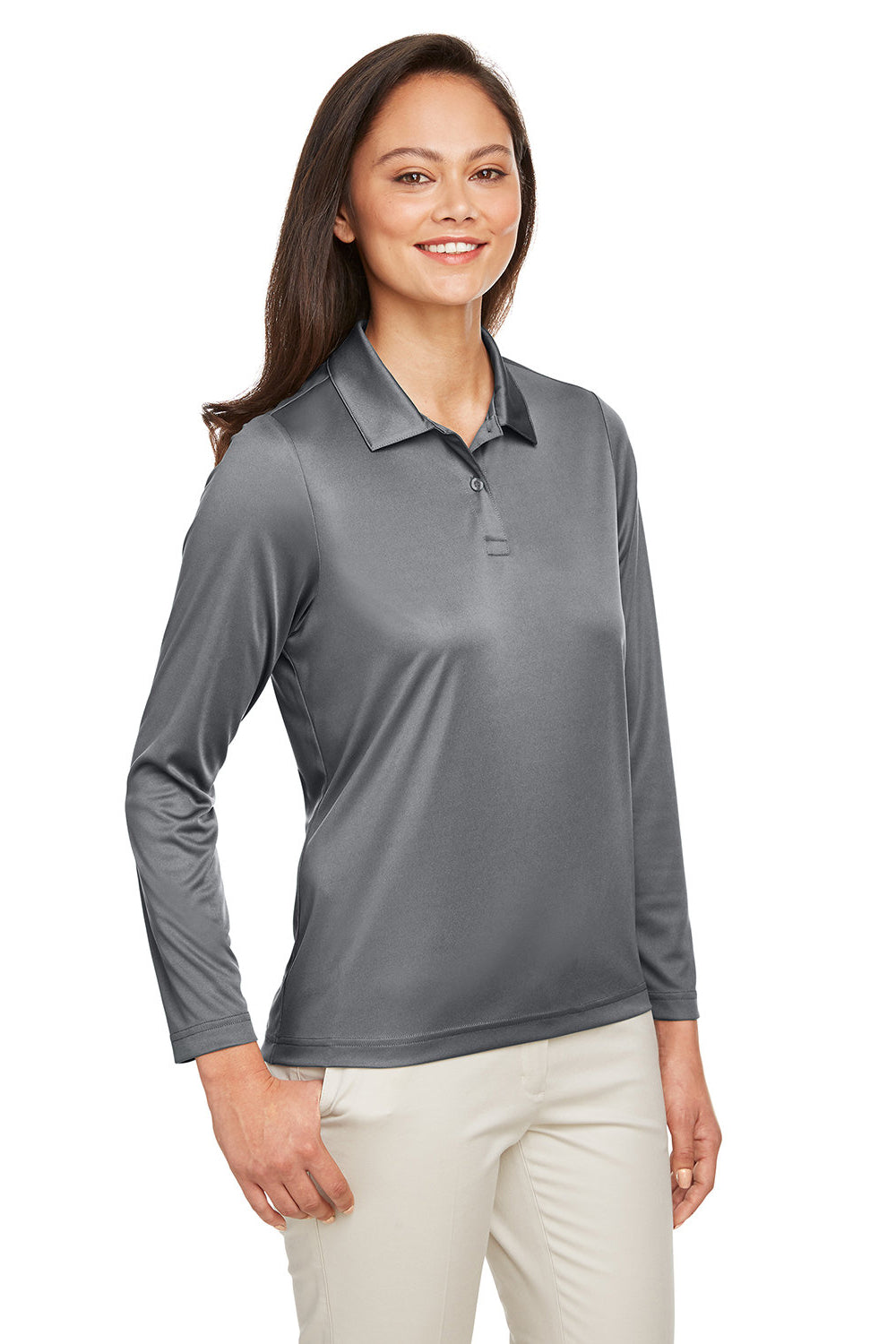 Team 365 TT51LW Womens Zone Sonic Moisture Wicking Long Sleeve Polo Shirt Graphite Grey 3Q