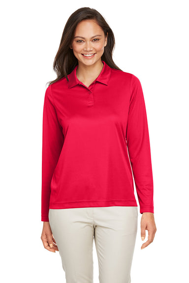 Team 365 TT51LW Womens Zone Sonic Moisture Wicking Long Sleeve Polo Shirt Red Front