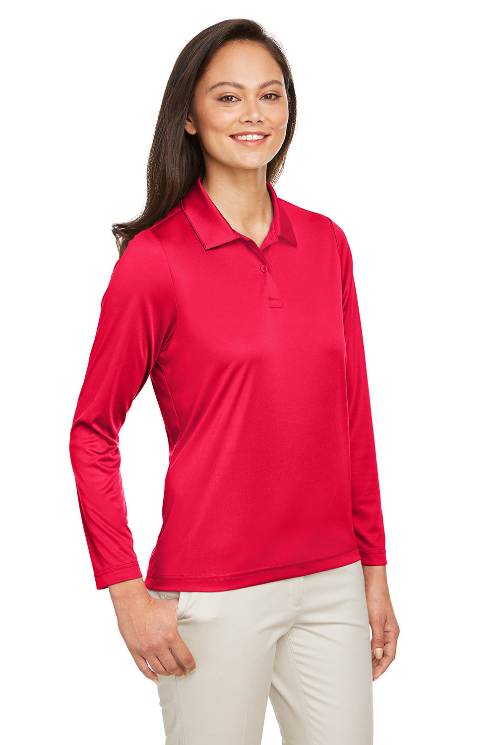 Team 365 TT51LW Womens Zone Sonic Moisture Wicking Long Sleeve Polo Shirt Red 3Q