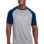 Team 365 Mens Zone Colorblock Moisture Wicking Short Sleeve Crewneck T-Shirt - Heather Grey/Dark Navy Blue - NEW