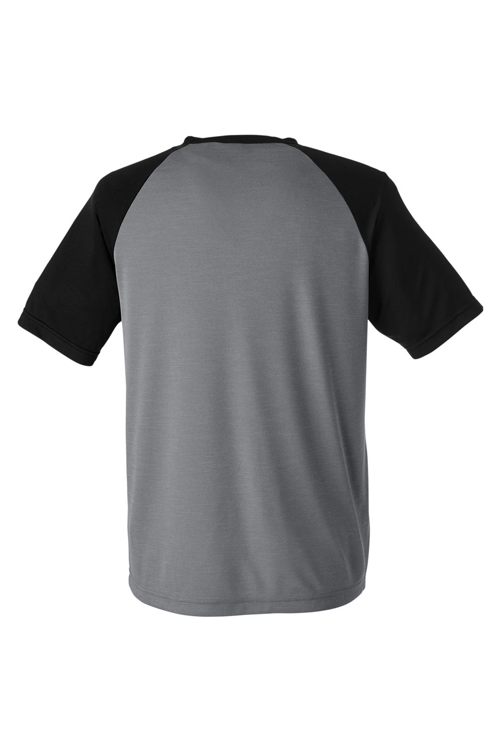 Team 365 TT62 Mens Zone Colorblock Moisture Wicking Short Sleeve Crewneck T-Shirt Heather Dark Grey/Black Flat Back