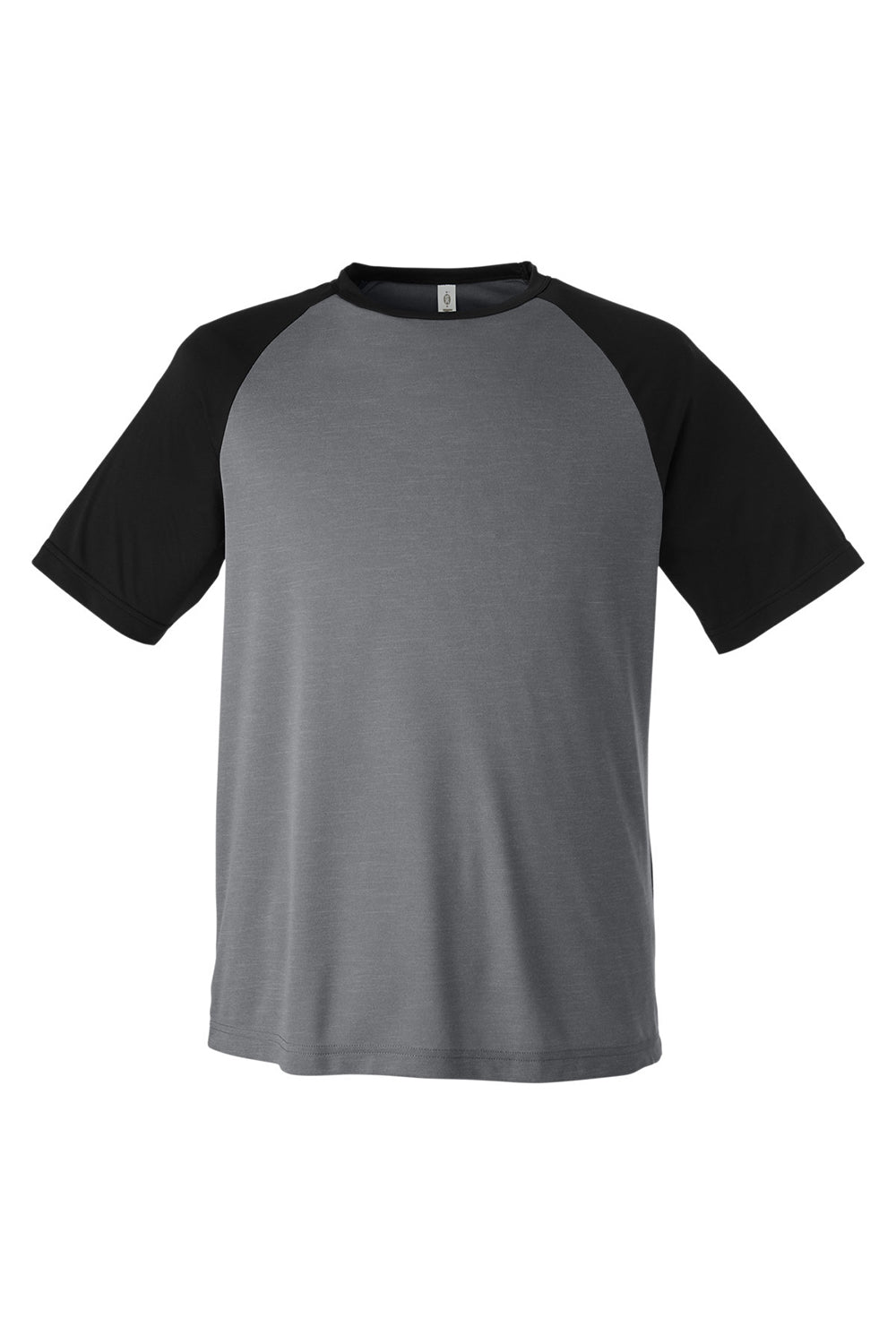 Team 365 TT62 Mens Zone Colorblock Moisture Wicking Short Sleeve Crewneck T-Shirt Heather Dark Grey/Black Flat Front