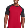 Team 365 Mens Zone Colorblock Moisture Wicking Short Sleeve Crewneck T-Shirt - Red/Heather Black - NEW