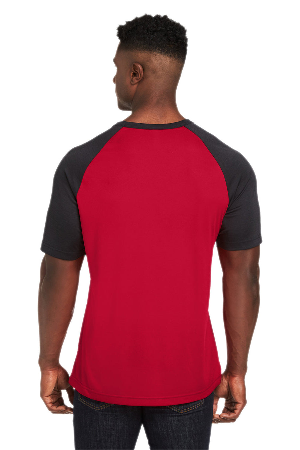 Team 365 TT62 Mens Zone Colorblock Moisture Wicking Short Sleeve Crewneck T-Shirt Red/Heather Black Back