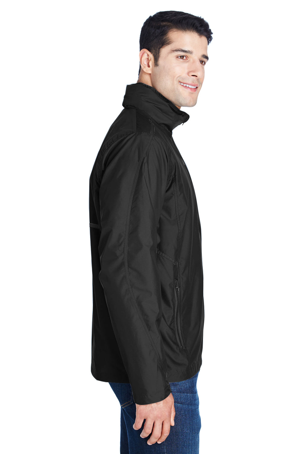 Team 365 TT70 Mens Conquest Wind & Water Resistant Full Zip Hooded Jacket Black Side