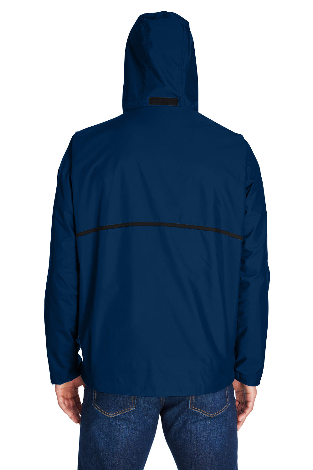 Team 365 TT70 Mens Conquest Wind & Water Resistant Full Zip Hooded Jacket Navy Blue Back