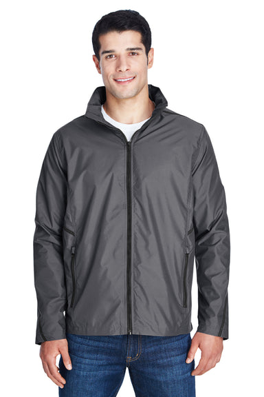 Team 365 TT70 Mens Conquest Wind & Water Resistant Full Zip Hooded Jacket Graphite Grey Front