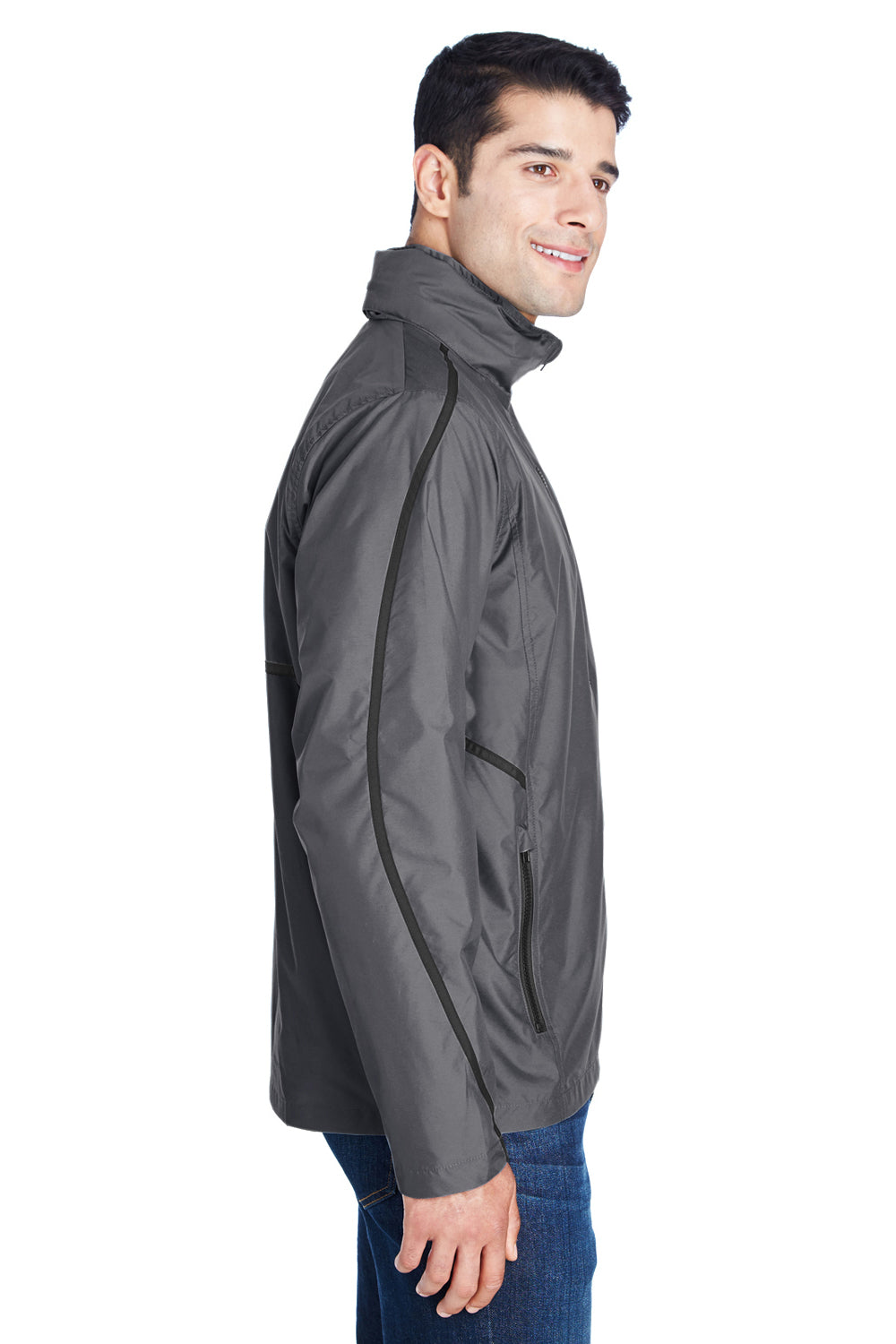 Team 365 TT70 Mens Conquest Wind & Water Resistant Full Zip Hooded Jacket Graphite Grey Side