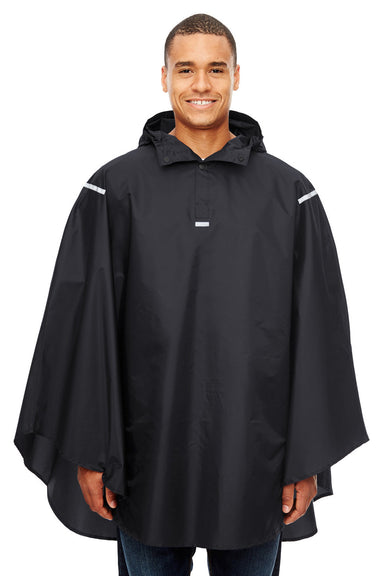 Team 365 TT71 Mens Zone Protect Hooded Packable Poncho Black Front