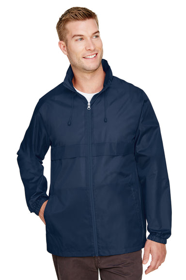Team 365 TT73 Mens Zone Protect Water Resistant Full Zip Hooded Jacket Navy Blue Front