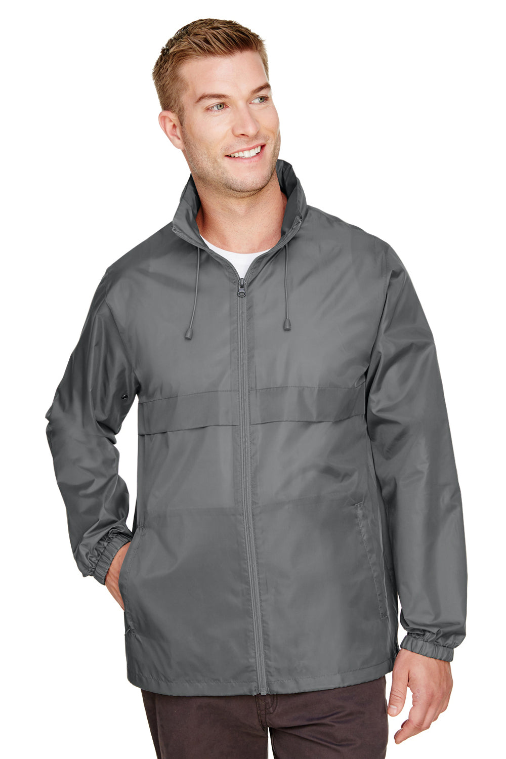 Team 365 TT73 Mens Zone Protect Water Resistant Full Zip Hooded Jacket Graphite Grey Front