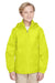 Team 365 TT73Y Youth Zone Protect Water Resistant Full Zip Hooded Jacket Safety Yellow Front