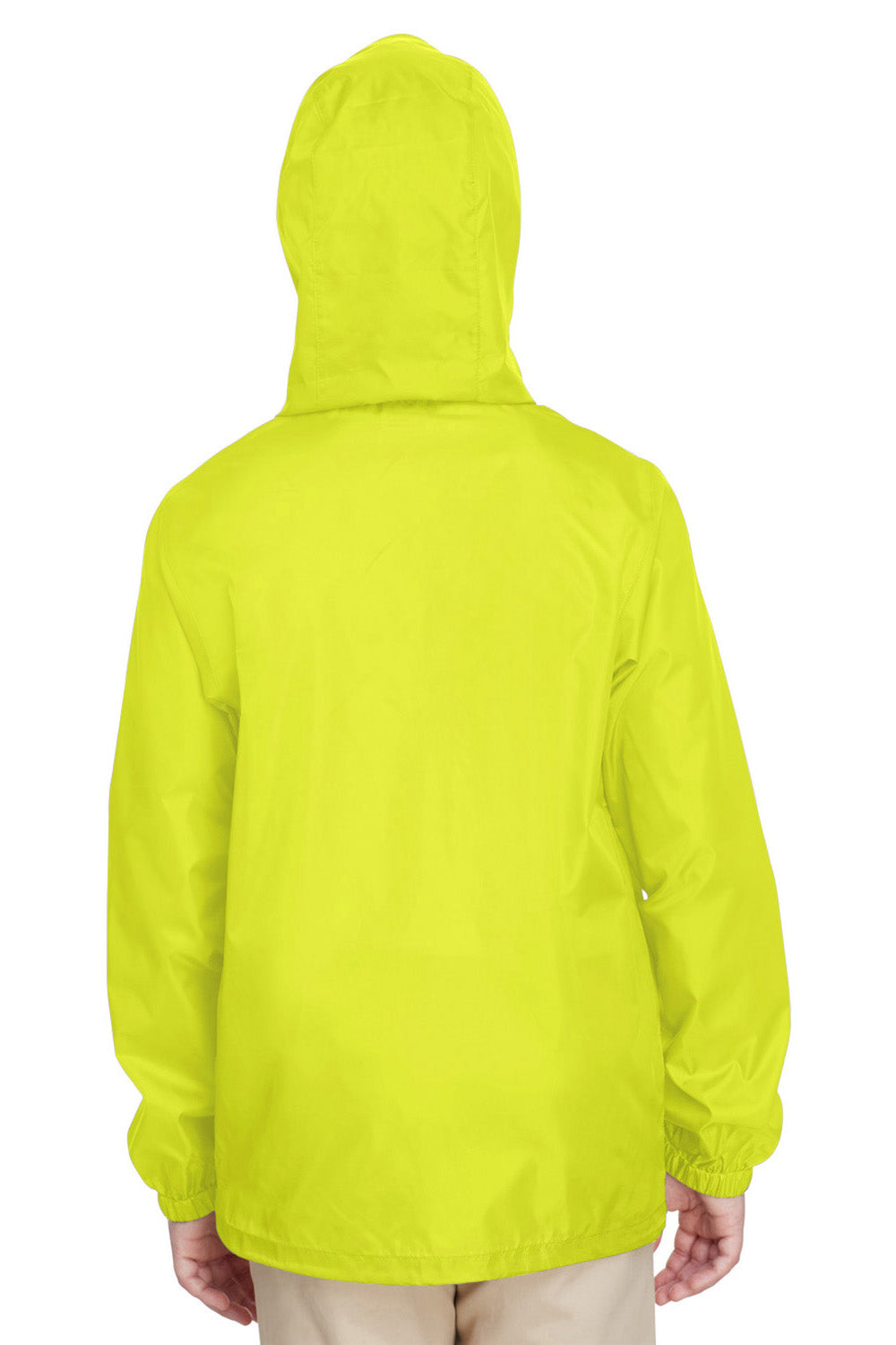 Team 365 TT73Y Youth Zone Protect Water Resistant Full Zip Hooded Jacket Safety Yellow Back