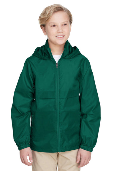 Team 365 TT73Y Youth Zone Protect Water Resistant Full Zip Hooded Jacket Forest Green Front