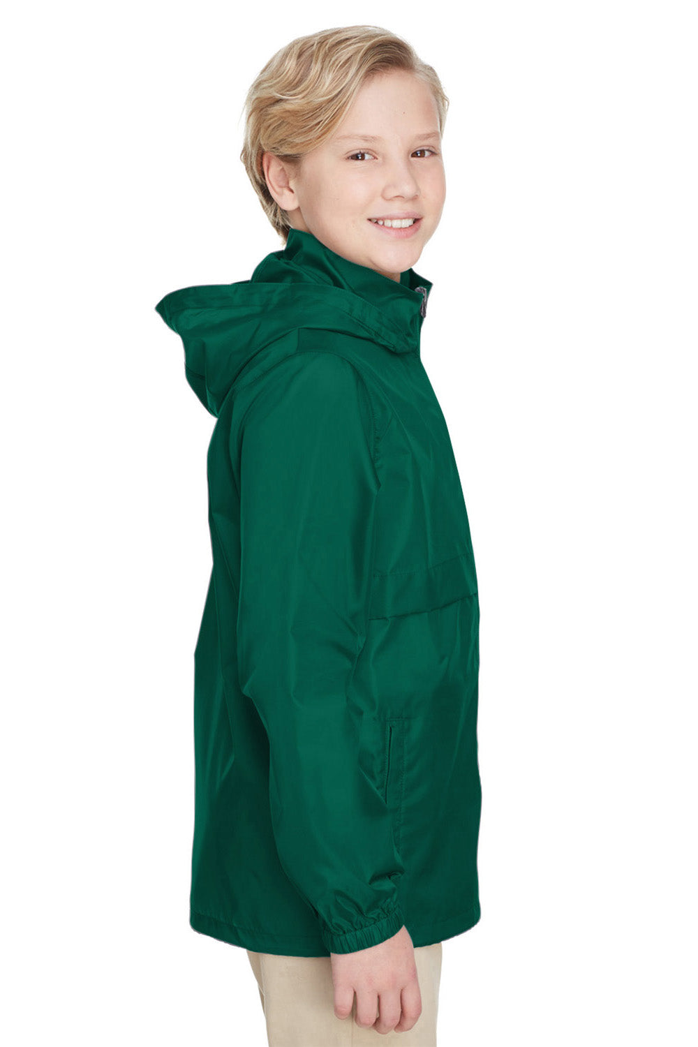 Team 365 TT73Y Youth Zone Protect Water Resistant Full Zip Hooded Jacket Forest Green Side