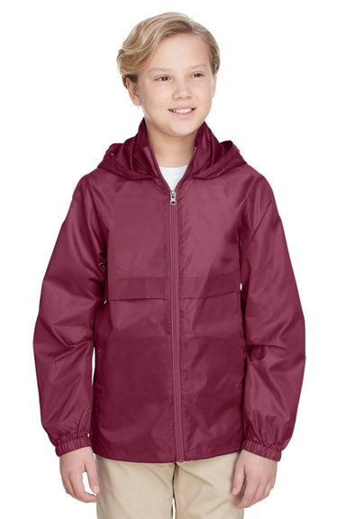 Team 365 TT73Y Youth Zone Protect Water Resistant Full Zip Hooded Jacket Maroon Front