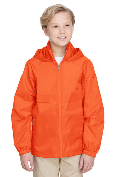 Team 365 TT73Y Youth Zone Protect Water Resistant Full Zip Hooded Jacket Orange Front
