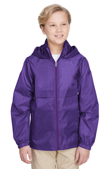 Team 365 TT73Y Youth Zone Protect Water Resistant Full Zip Hooded Jacket Purple Front