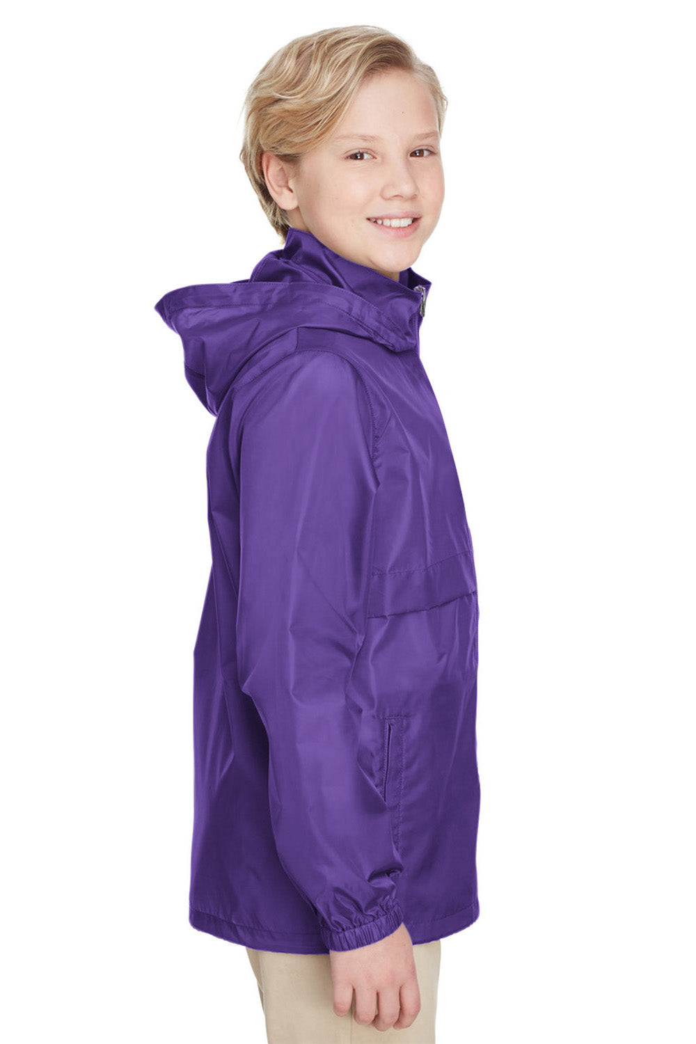 Team 365 TT73Y Youth Zone Protect Water Resistant Full Zip Hooded Jacket Purple Side