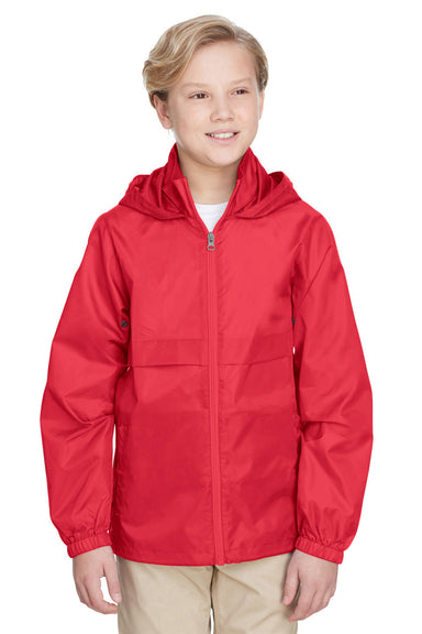 Team 365 TT73Y Youth Zone Protect Water Resistant Full Zip Hooded Jacket Red Front