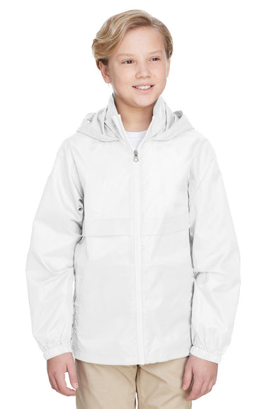 Team 365 TT73Y Youth Zone Protect Water Resistant Full Zip Hooded Jacket White Front