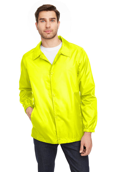 Team 365 TT75 Mens Zone Protect Snap Down Coaches Jacket Safety Yellow Front