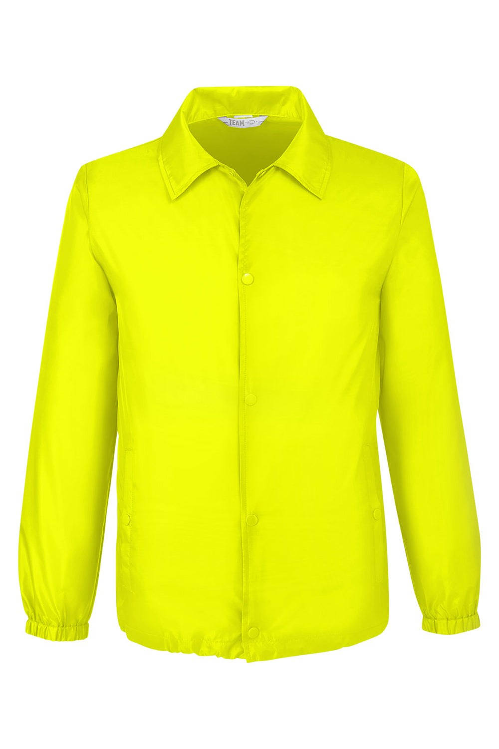 Team 365 TT75 Mens Zone Protect Snap Down Coaches Jacket Safety Yellow Flat Front