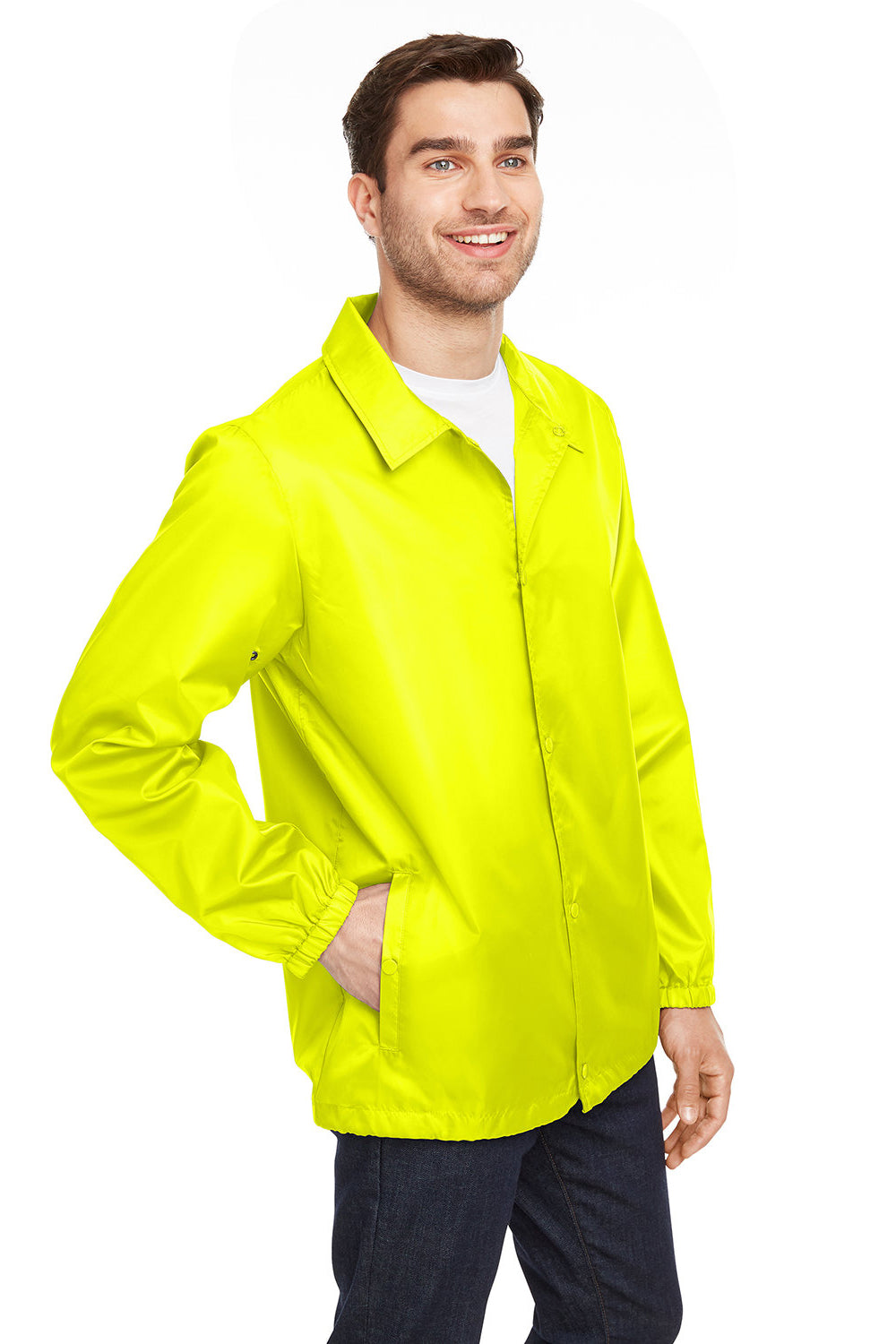 Team 365 TT75 Mens Zone Protect Snap Down Coaches Jacket Safety Yellow 3Q