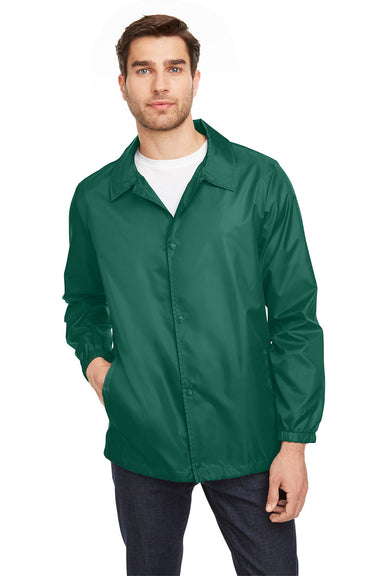 Team 365 TT75 Mens Zone Protect Snap Down Coaches Jacket Forest Green Front