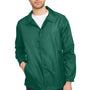 Team 365 Mens Zone Protect Water Resistant Snap Down Coaches Jacket - Forest Green