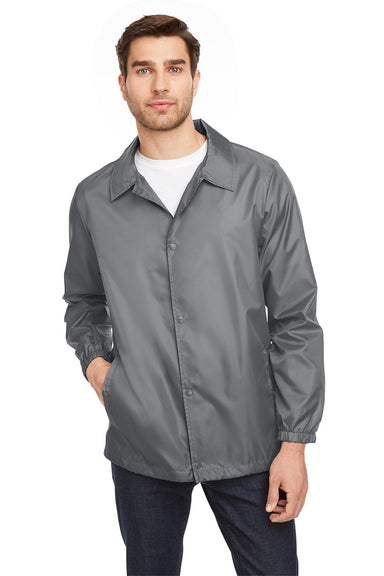 Team 365 TT75 Mens Zone Protect Snap Down Coaches Jacket Graphite Grey Front
