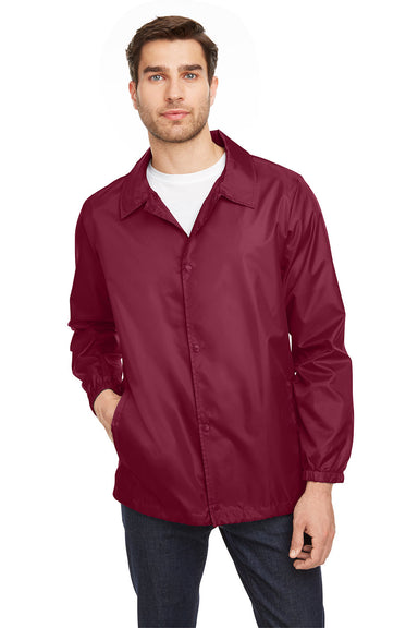 Team 365 TT75 Mens Zone Protect Snap Down Coaches Jacket Maroon Front