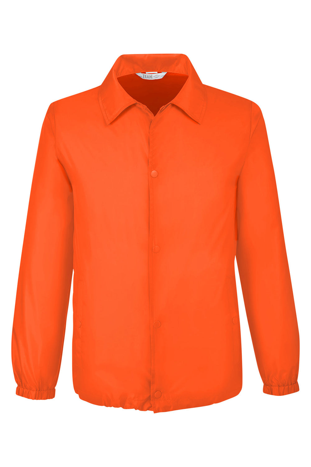 Team 365 TT75 Mens Zone Protect Snap Down Coaches Jacket Orange Flat Front