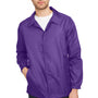 Team 365 Mens Zone Protect Water Resistant Snap Down Coaches Jacket - Purple