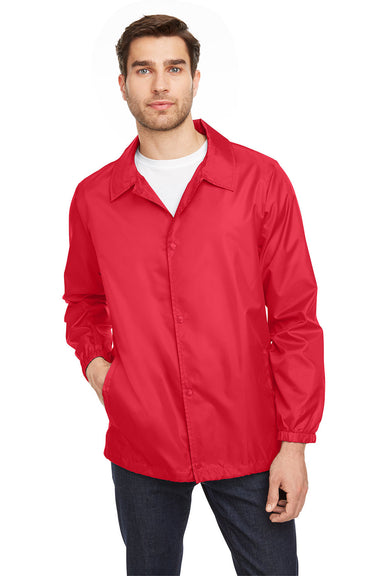 Team 365 TT75 Mens Zone Protect Snap Down Coaches Jacket Red Front