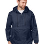 Team 365 Mens Zone Protect Water Resistant Hooded Packable Hooded 1/4 Zip Anorak Jacket - Dark Navy Blue