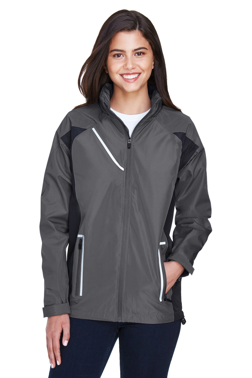 Team 365 TT86W Womens Dominator Waterproof Full Zip Hooded Jacket Graphite Grey Front