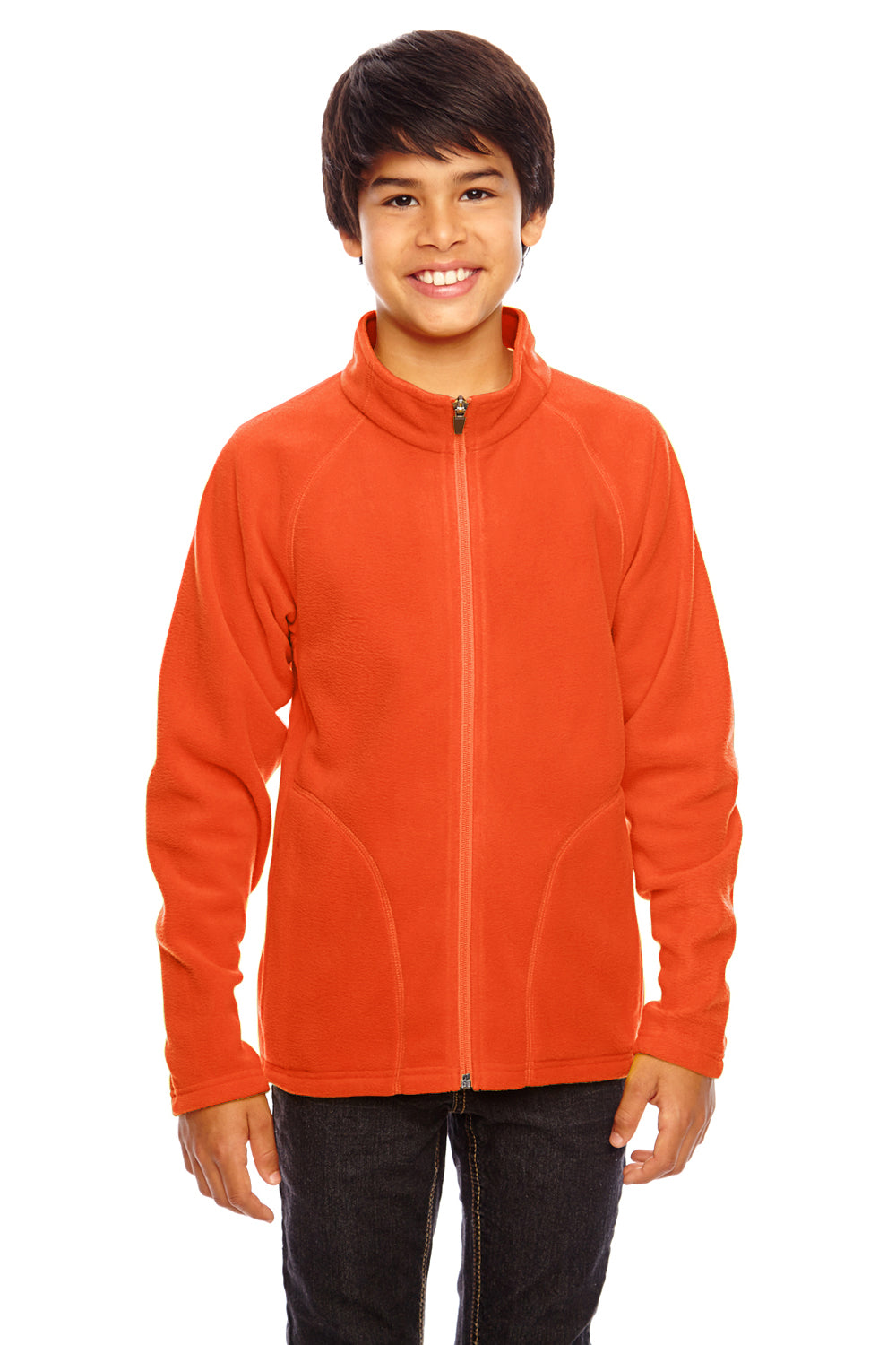 Team 365 TT90Y Youth Campus Full Zip Microfleece Jacket Orange Front